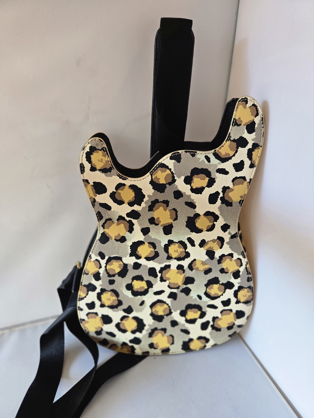 Betsey Johnson Leopard Print Guitar Crossbody in Black, Tan and Cream - Picture 4 of 9